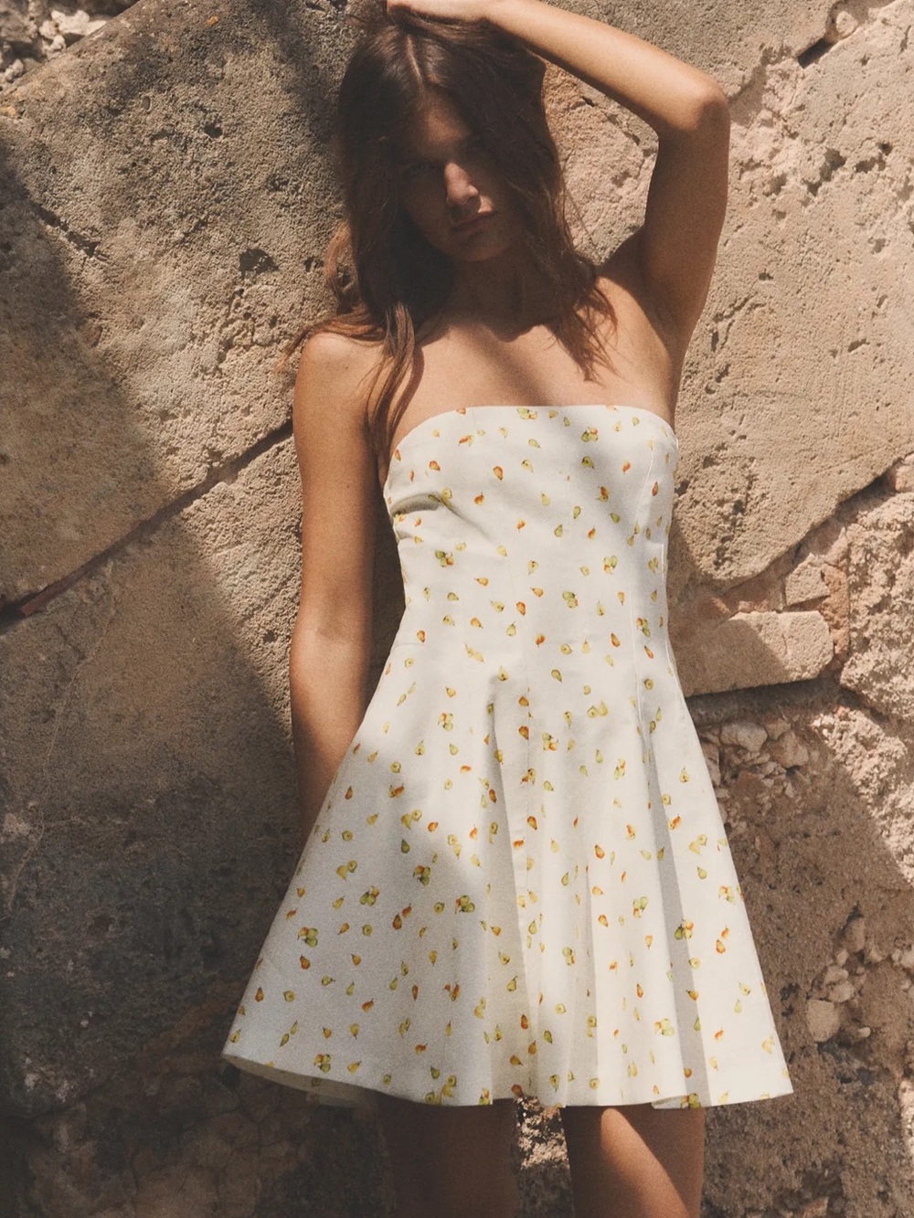 Zara Strapless White Mini Dress with Yellow Floral Motif